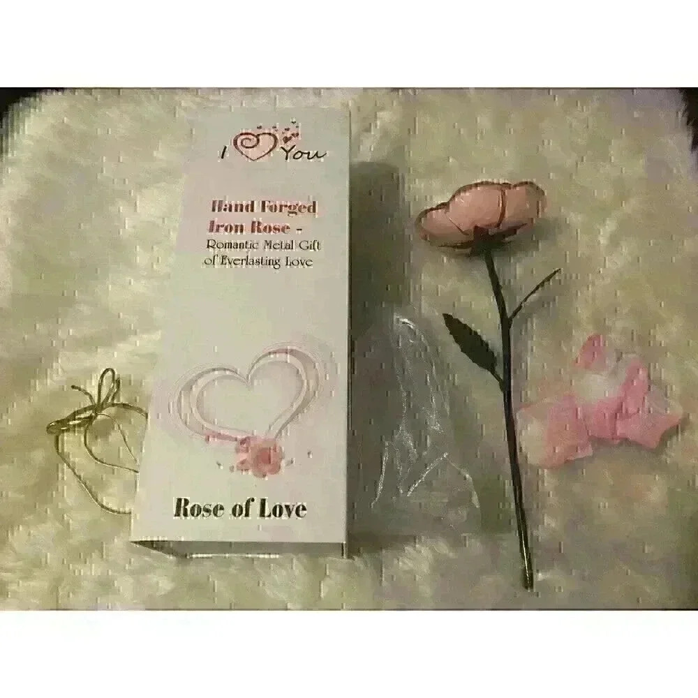 NEW Rose of Love Hand Forged Iron Pink Rose Anniversary Wedding Valentines Day